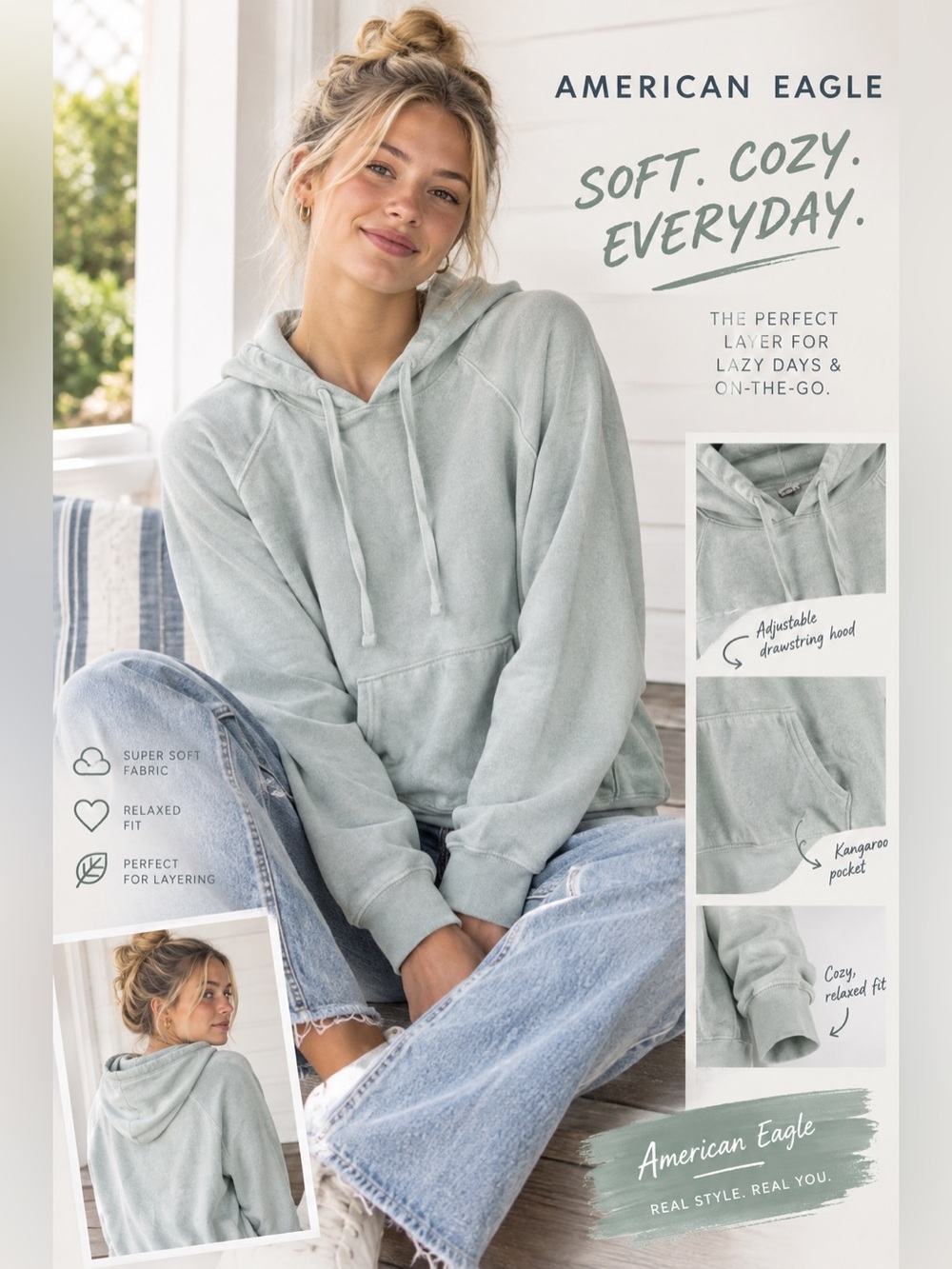 American Eagle Outfitters Lightweight Light Mint Pullover Hoodie